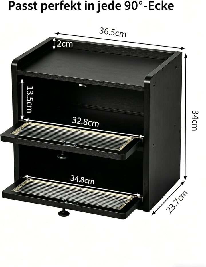 Brotkasten Schwarz 2 Etagen Grosse Brotbox aus Premium Holzwerkstoff (Antimuffa) Moderne Brotaufbewa