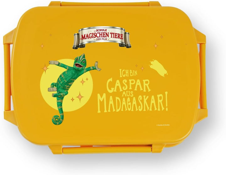 AWAVE Die Schule der Magischen Tiere Brotdose Kinder mit Fächern rPET Gelb Caspar Snackbox 1 L mit D