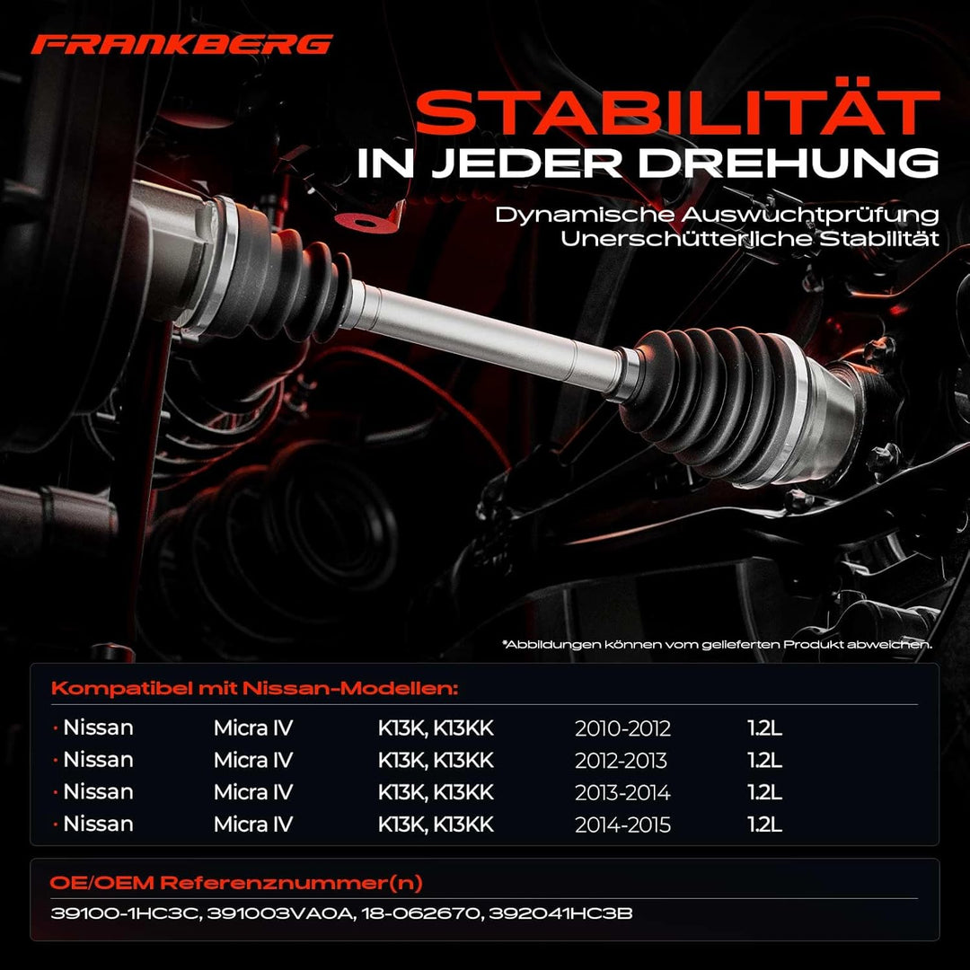 Frankberg Antriebswelle Vorne Rechts Kompatibel mit Micra IV K13 1.2L 2010-2016 Note E12 1.2L 2013-H