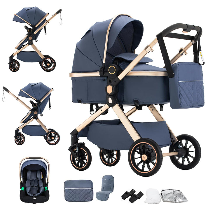BEBBY 3-in-1 Kinderwagen KombiKinderwagen-Set 2-in-1 Buggy faltbar Luxus Hochlandschaft Neugeborenes