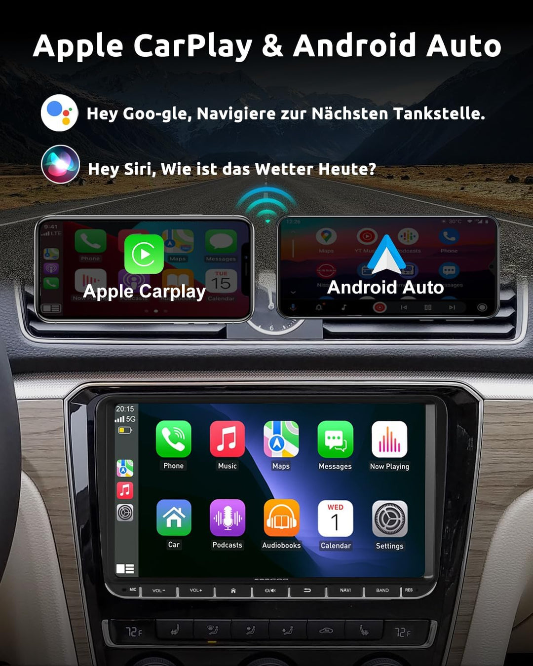 ESSGOO True 4+64G 9 Zoll Autoradio mit Carplay und Android Auto, Android 15 Car Radio Für VW Golf 5