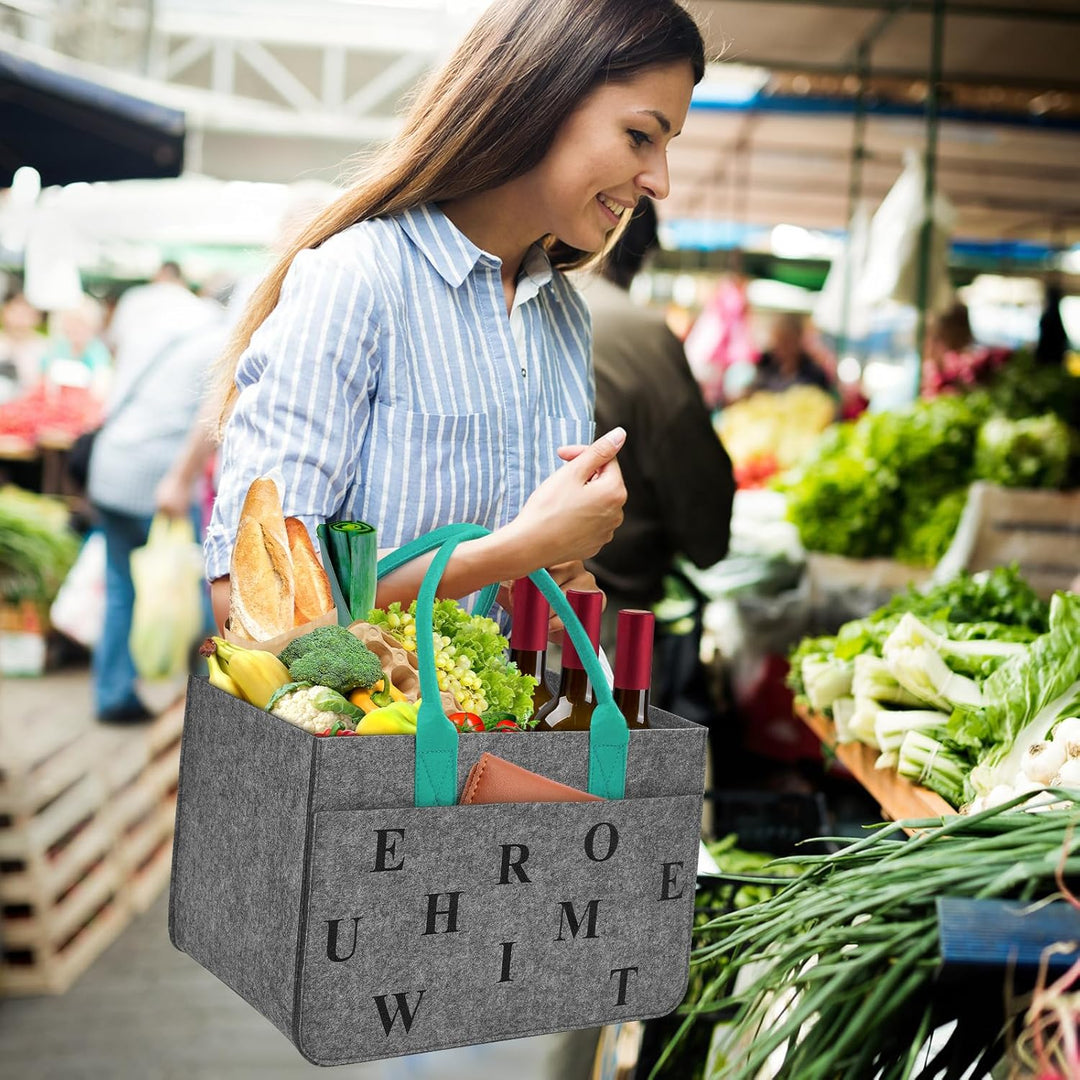 Filz Einkaufskörbe Filztasche Einkaufstasche mit Fächern, Filztasche Gross 30L Faltbar Robust Flasch