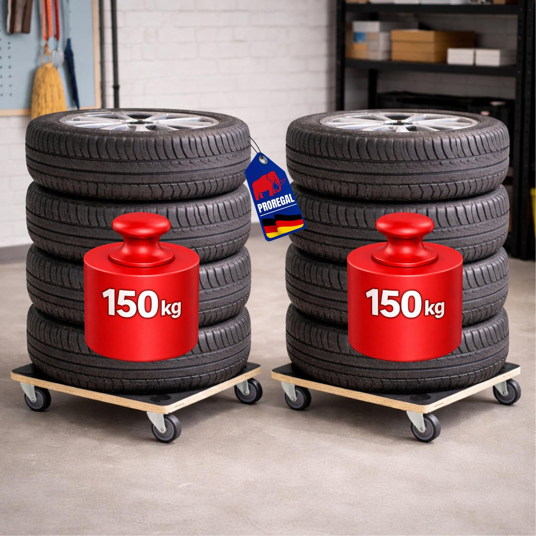 PROREGAL 2er Set Profi Transportroller Hercules 50x50 cm Schwerlast bis 150 kg 4 Gummirollen & Griff