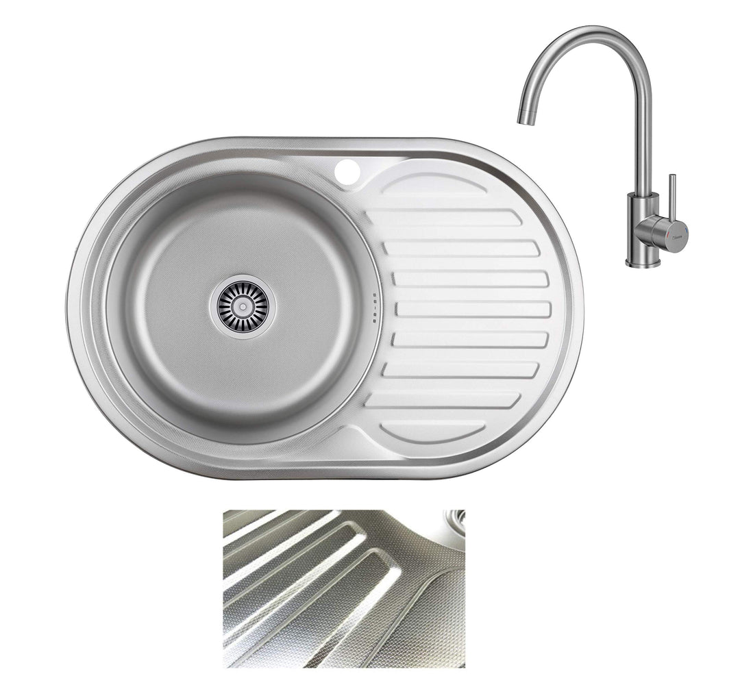VBChome Einbauspüle mit Armatur 77x50 Leinenstruktur ab 45er Unterschrank Edelstahl Küchenspüle Spül