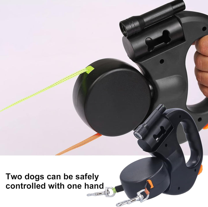 Rollleine Hundeleine,360° drehbare einziehbare Hundeleine für 2 Hunde mit 3 Meter Länge,,Taschenlamp