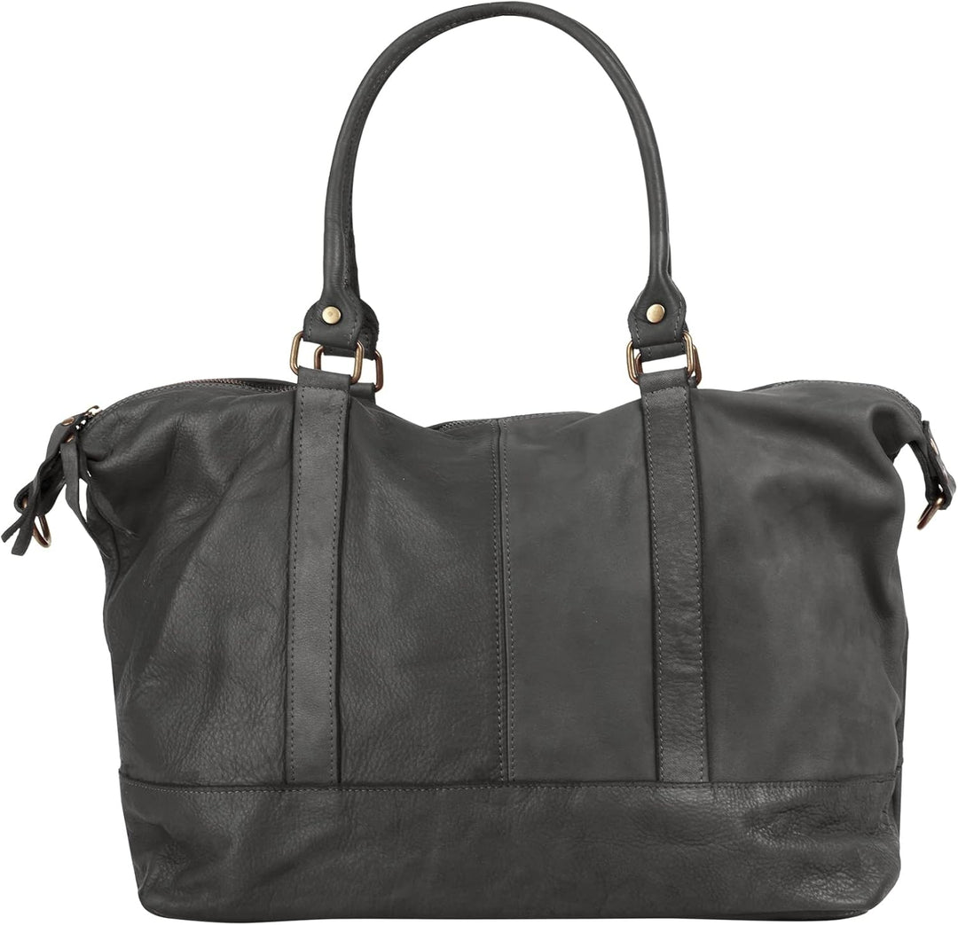 Reisetasche Echt Leder Damen Made in Italy | Weekender mit Schultergurt | Handgepäck mit Reissversch