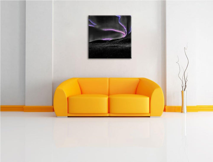 Pixxprint Polarlichter über Hügeln als Leinwandbild Quadratisch/Grösse: 70x70 / Wandbild/Kunstdruck/