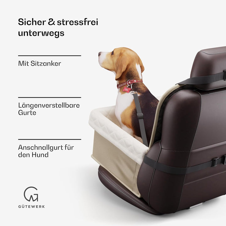 Gütewerk Hunde Autositz für Mittlere und Kleine Hunde, Hunde Zubehör, Stabiler Autositz Hund für Vor