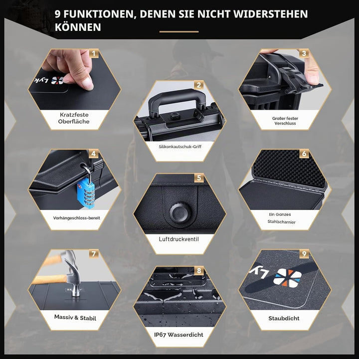 Lykus HC-5020 Grosser Wasserdicht Koffer mit Schaumstoff, Innenmass 50 x 40 x 21 cm, geeignet für el