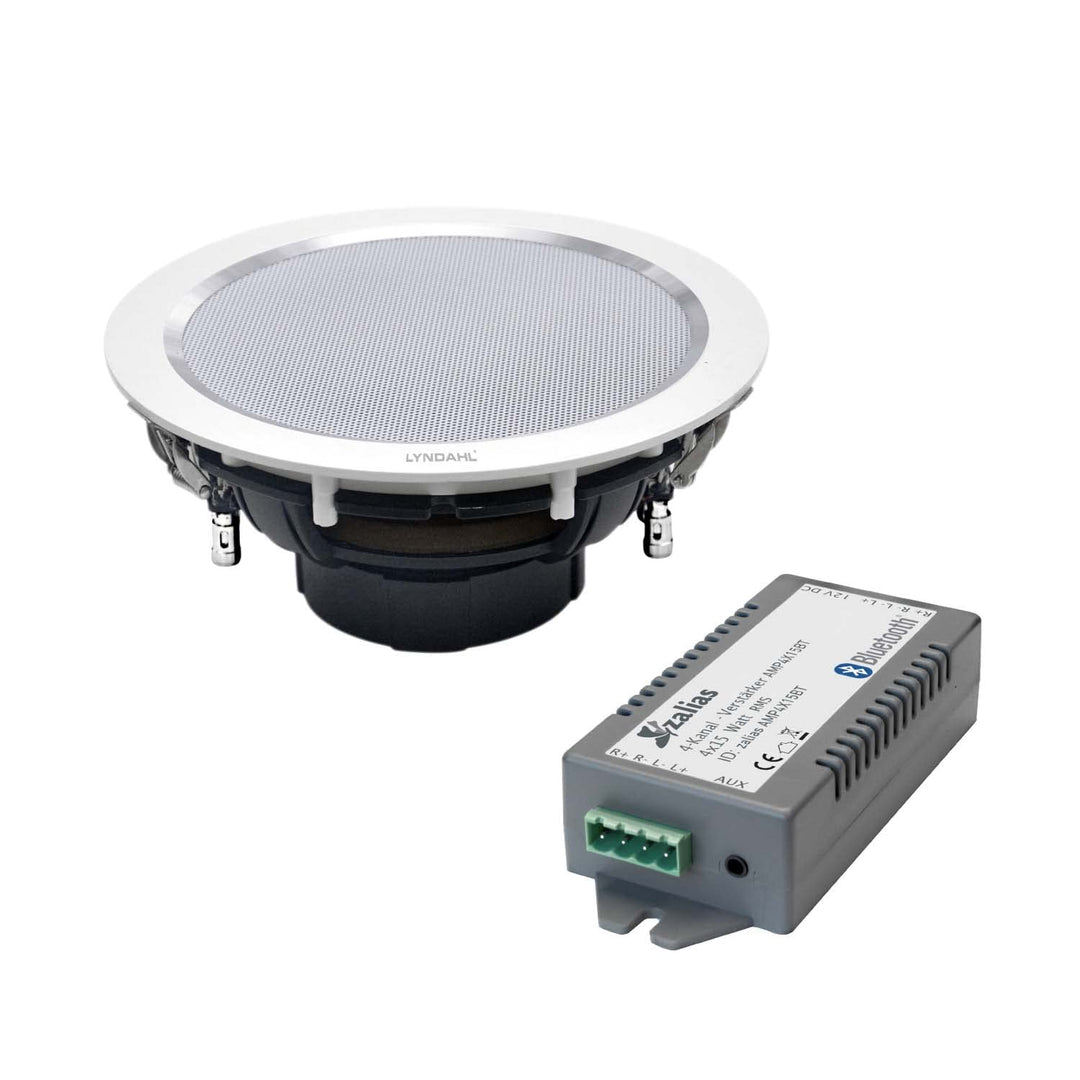Lyndahl Stereo-Einbaulautsprecher weiss Set CS195ST mit Bluetooth-Verstärker AMP4X15BT zum Einbau in