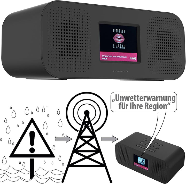 VR-Radio Radiowecker: Stereo-Radio-Wecker mit DAB+, Notfall-Warn-Funktion, USB, Bluetooth (DAB Radio