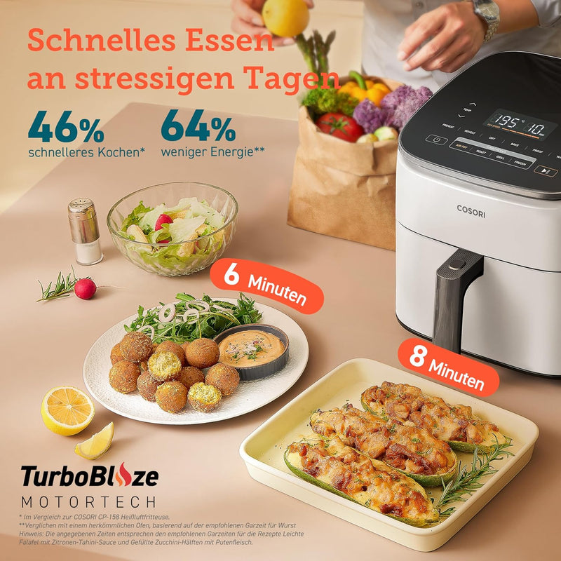 Cosori Turboblaze Heissluftfritteuse Airfryer, 9-in-1 Air Fryer XXL 6L, leiser DC Motor mit 5 Geschw