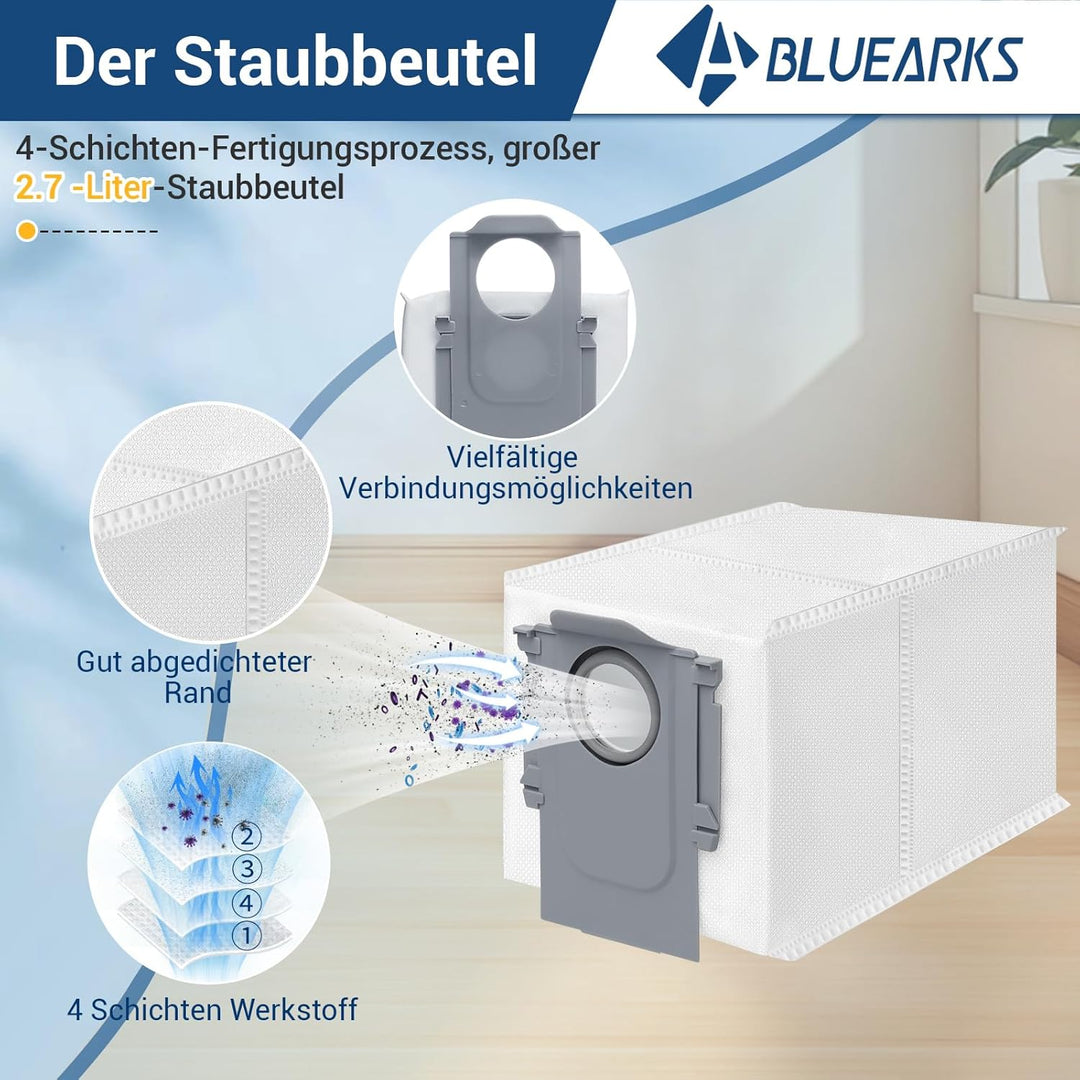 Bluearks 27 Stück Zubehörset für Roborock S8 MaxV Roboter Saugroboter, 2 Hauptbürste, 4 Filter, 4 Wi