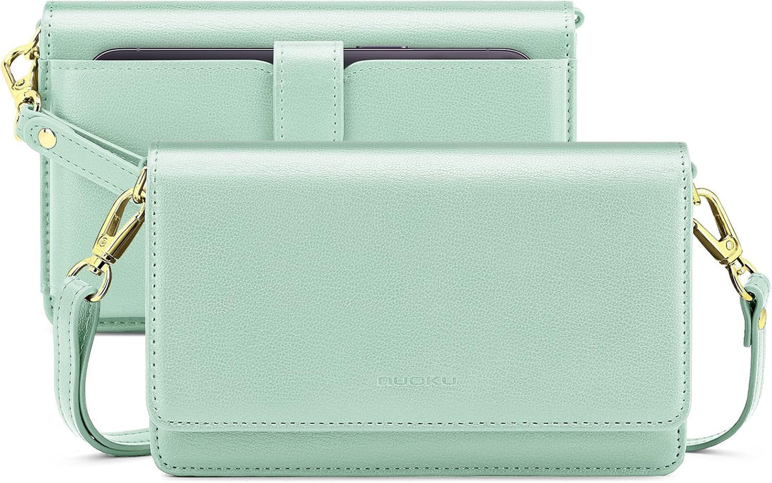 nuoku Crossbody Bag Damen Leder, Handytasche Zum Umhängen Damen, Kleine Umhängetasche Damen mit Vers