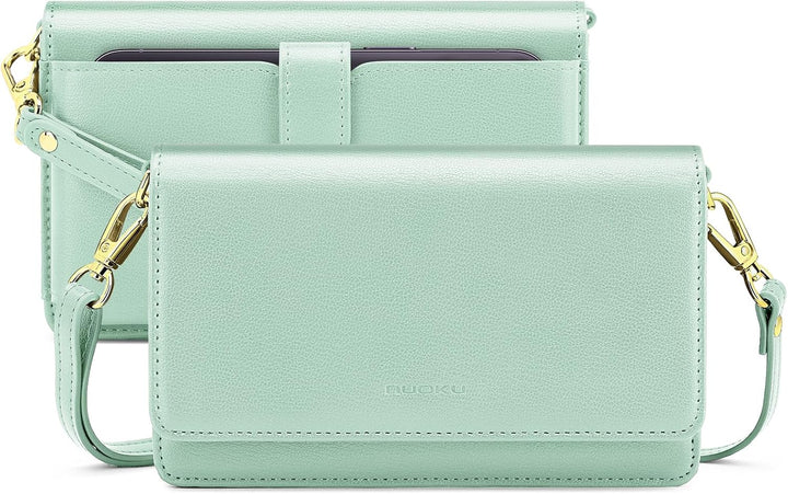 nuoku Crossbody Bag Damen Leder, Handytasche Zum Umhängen Damen, Kleine Umhängetasche Damen mit Vers