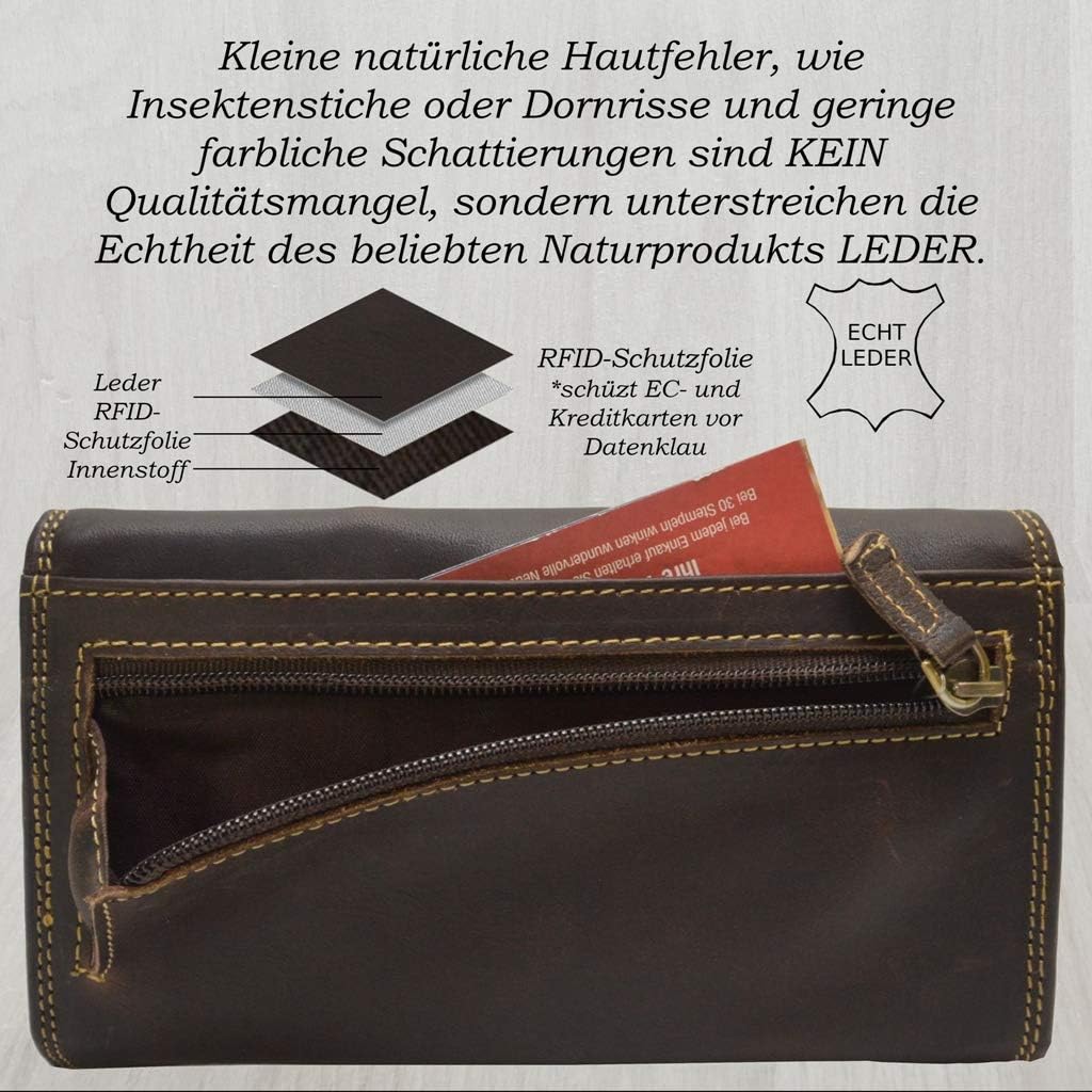 flevado RFID Schutz Grosse Leder Damen Brieftasche Vintage mit Adler Motiv Biker Geldbörse