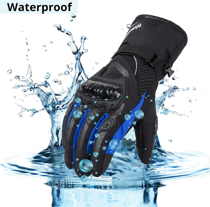 Motorrad Winterhandschuhe 100% wasserdichte Motorradhandschuhe rutschfeste Touchscreen L Blau, L Bla