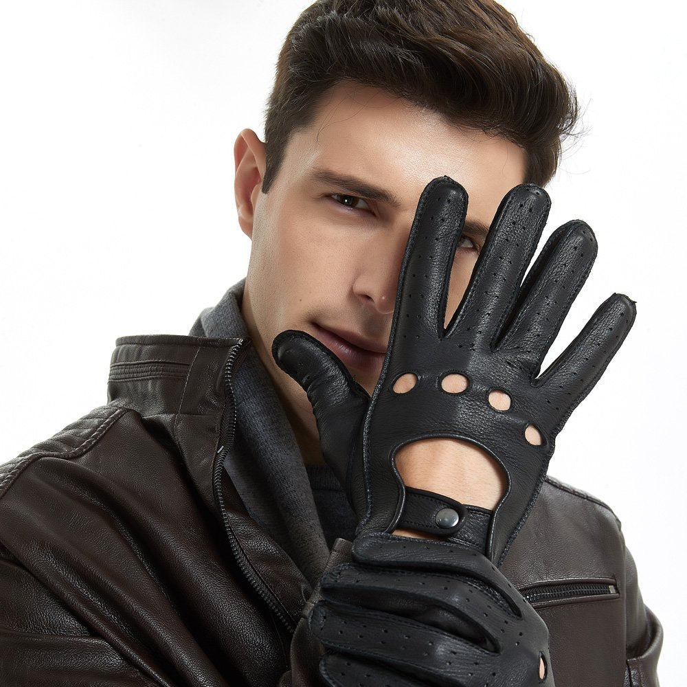 ZLUXURQ Herren Fahrerhandschuhe aus 100% Leder,Unliniert Lederhandschuhe X-Large(24.1-25.4cm) Schwar