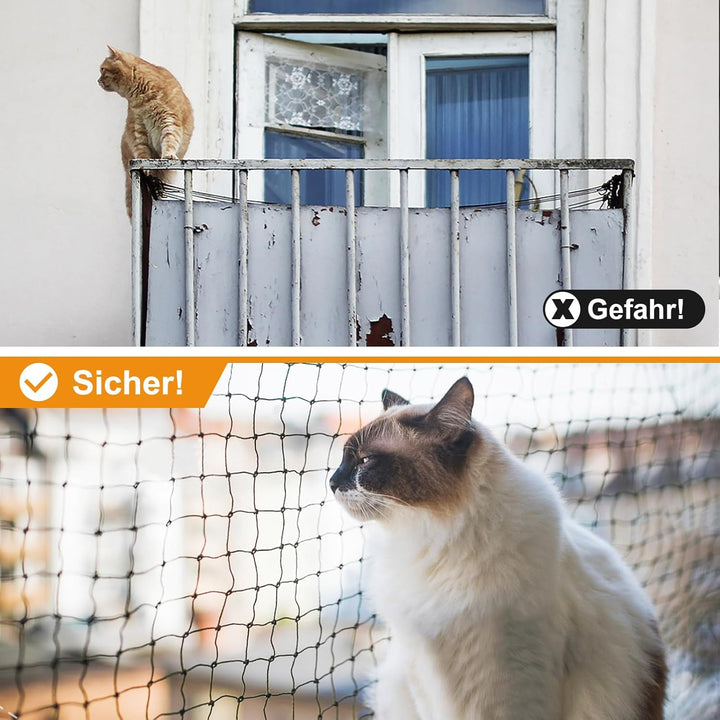 Aystkniet katzennetz für Balkon, 8 x 3 m Katzennetz Drahtverstärkt Schwarz mit 25M Befestigungsseil