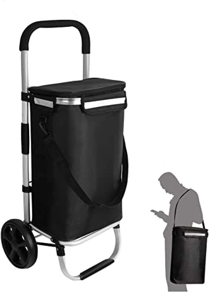 Ribelli Einkaufstrolley schwarz Polyester hochwertiger Aluminium Rahmen – Einkaufsroller klappbar –