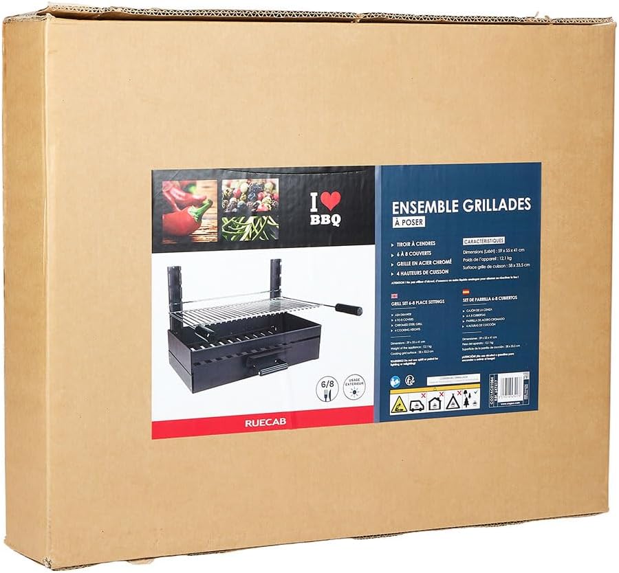 I LOVE BBQ - Kohlegrills, Einbaugrill – Grill zum Aufstellen 6/8 Besteck – Set Grills – Masse: 59 x