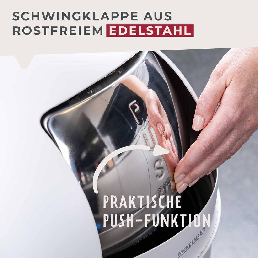 FACKELMANN BERLIN Push Abfallsammler 40L in Weiss – Klassisches Retro-Design, Grosses Fassungsvolume