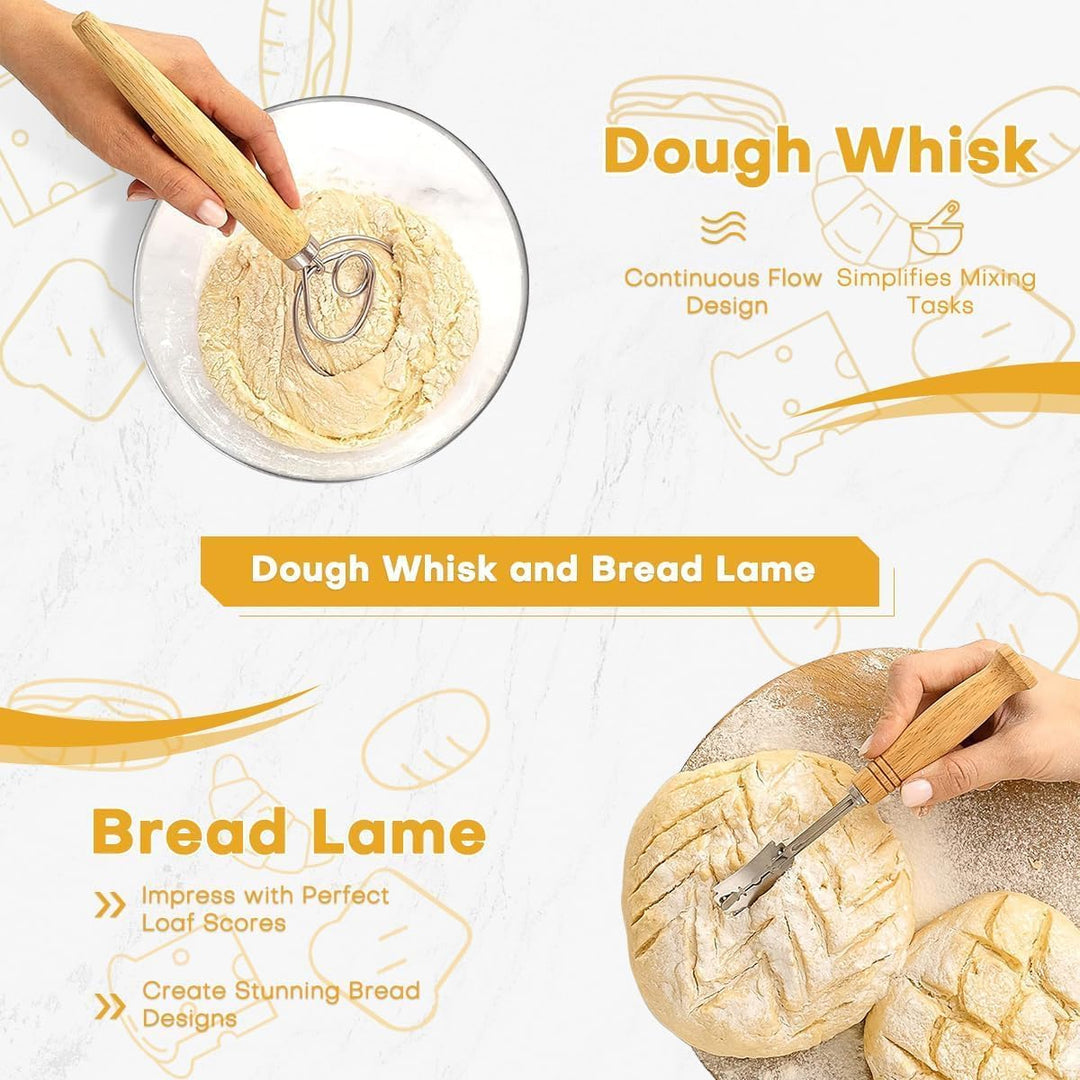 Gärkörbchen Rund & Oval - Brot Backen Set mit Bäckermesser, Pinsel, Leinen, Teigschneider - 100% nat