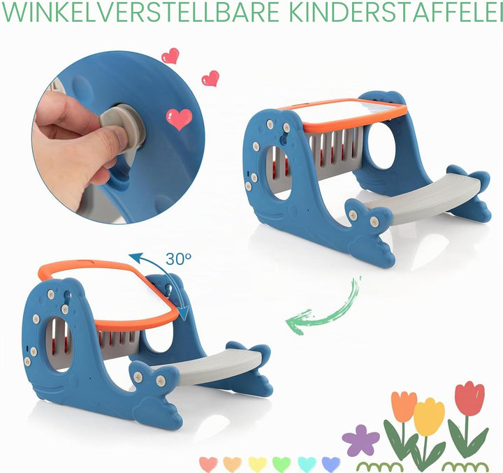 HOMASIS Spieltisch und Tafel mit 4-in-1 Sitzbank, Umwandelbare Staffelei für Kinder, Zeichentisch mi