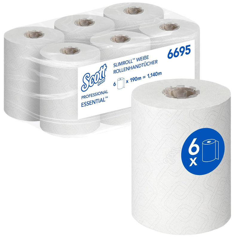 Scott Essential Slimroll Rollenhandtücher 6695 – Rollenpapiertücher – 6 x 190 m Papiertuchrollen, we