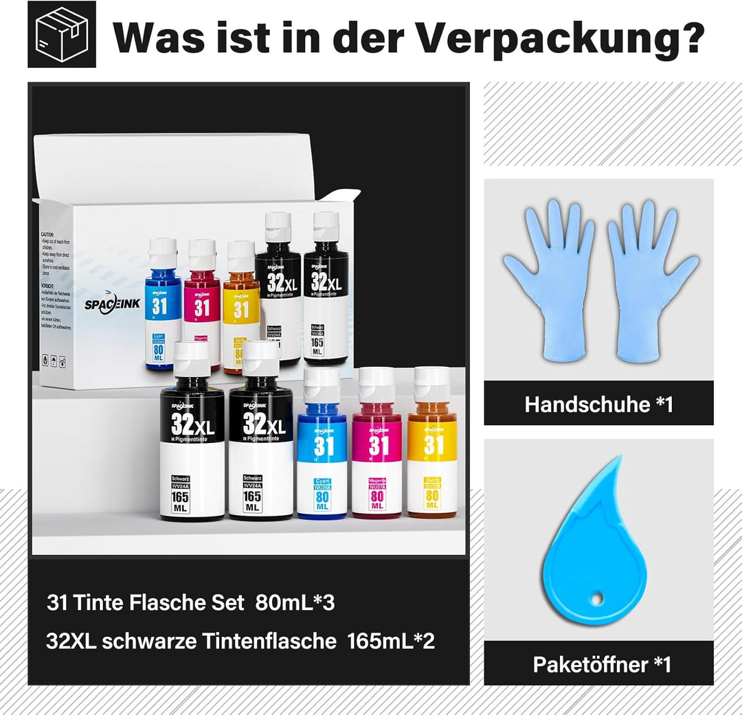 Druckertinte 31 32XL Kompatibel für HP Smart Tank Plus 555 Drucker, Tinte 31 32 XL für Smart Tank 51
