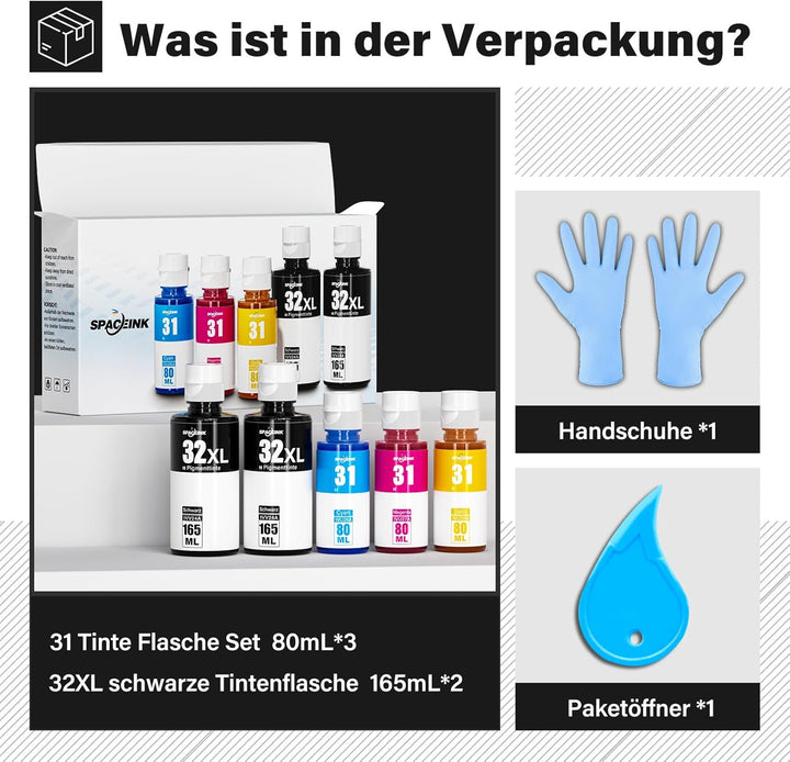 Druckertinte 31 32XL Kompatibel für HP Smart Tank Plus 555 Drucker, Tinte 31 32 XL für Smart Tank 51