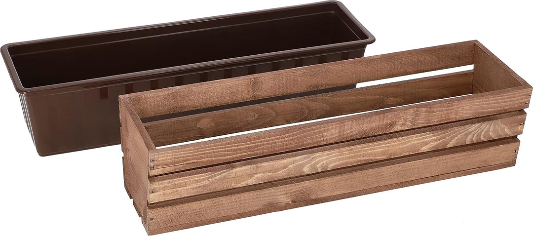 KOTARBAU® Holzblumenkasten Braun mit Kunststoffeinsatz 60 x 18 x15 cm Blumentopf Pflanzkasten Braun