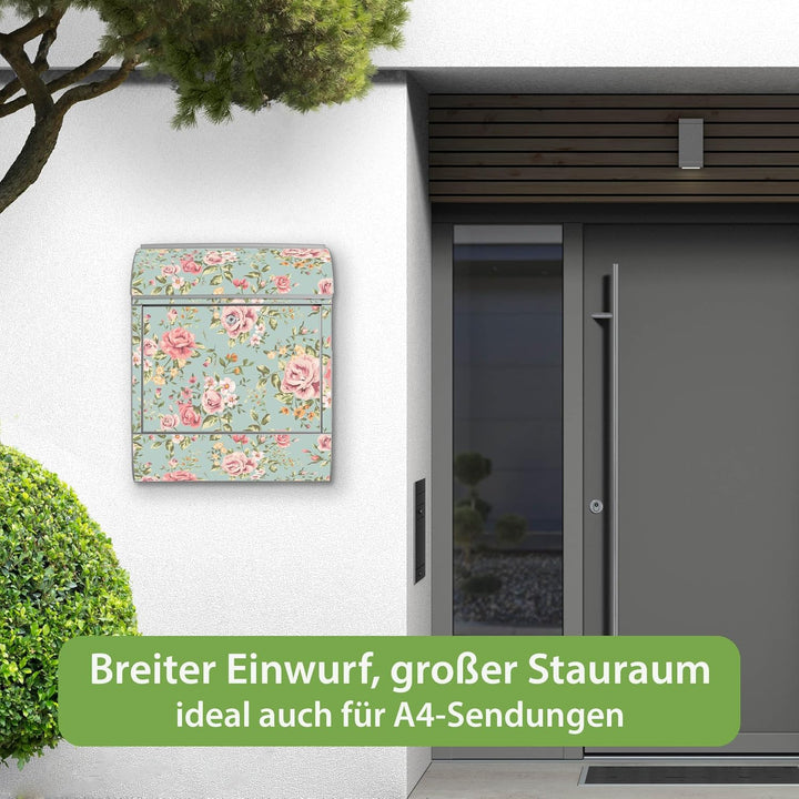 banjado® Design Briefkasten personalisiert mit Motiv Altrosa Blume 39x47x14cm & 2 Schlüssel - Briefk