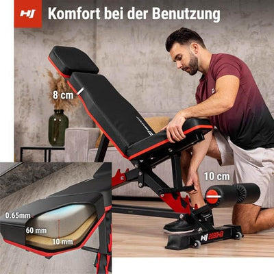 Hop-Sport Hantelbank HS-2090HB, Hantelbank vielseitig & stabil, multifunktionale und verstellbare Tr