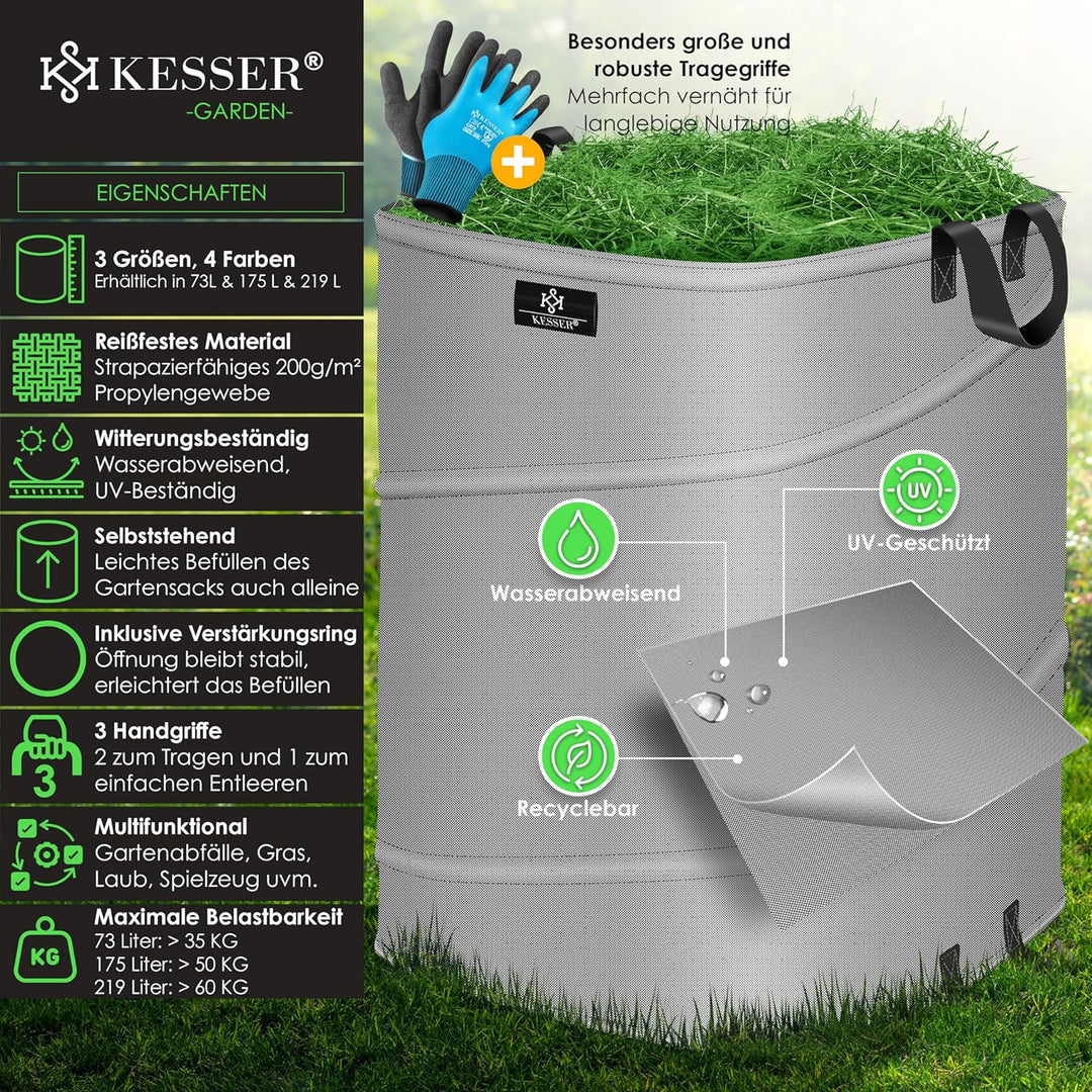 KESSER® Pop-Up-Gartensack 2x 219L Set Laubsack Gartenabfallsack inkl. Handschuhe | Selbststehend mit