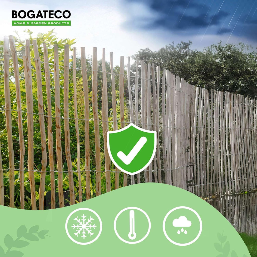 BOGATECO Staketenzaun Haselnuss Kastanie | Holz-Zaun 50 cm Hoch & 500 cm Lang | Lattennabstand 7-8 c