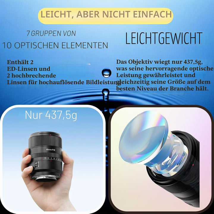 7artisans AF 85 mm F1.8 Vollformat-Kameraobjektiv, kompatibel mit Nikon Z-Mount, grosse Blende, Prim