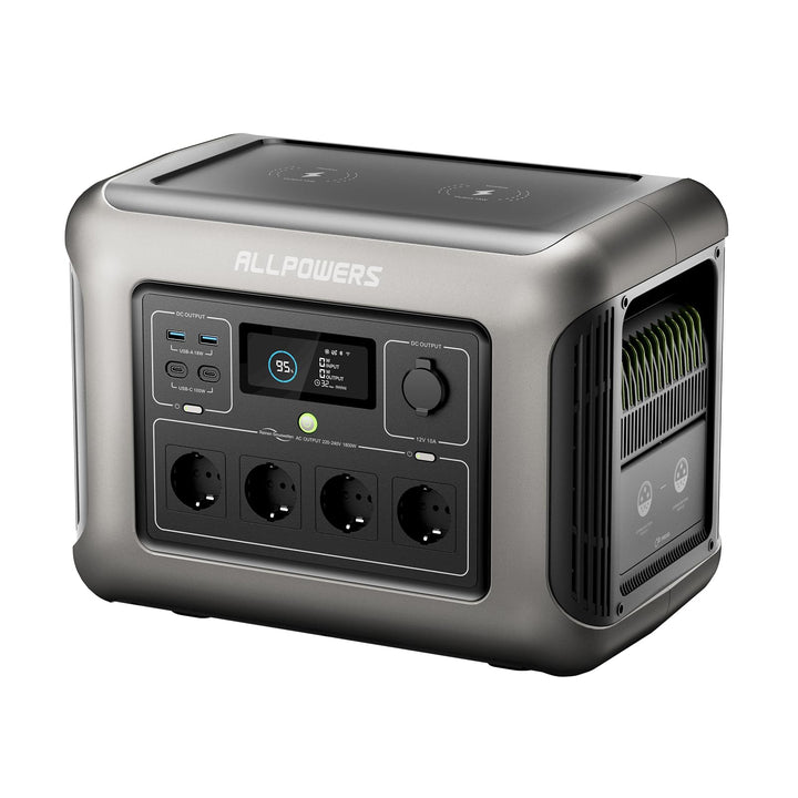 ALLPOWERS Tragbare Powerstation R1500, 1152Wh LiFePO4 Akku, 1800W Solargenerator, 0-80% geladen in 4