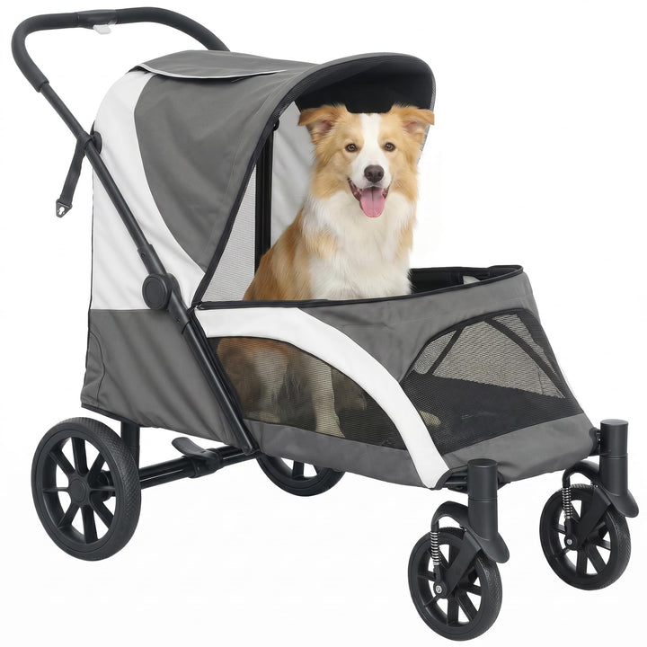 PawHut Hundewagen Hundebuggy klappbar für grosse Hunde & Katzen bis 30 kg Katzenbuggy mit Kissen Net