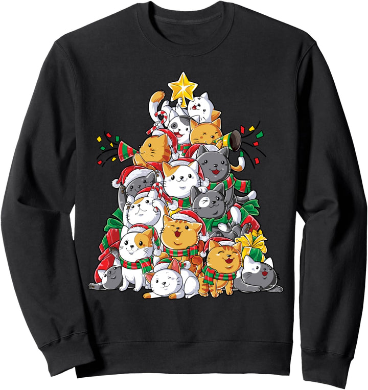 Cat Christmas Tree Xmas Girls Boys Funny Meowy Catmas Santa Sweatshirt