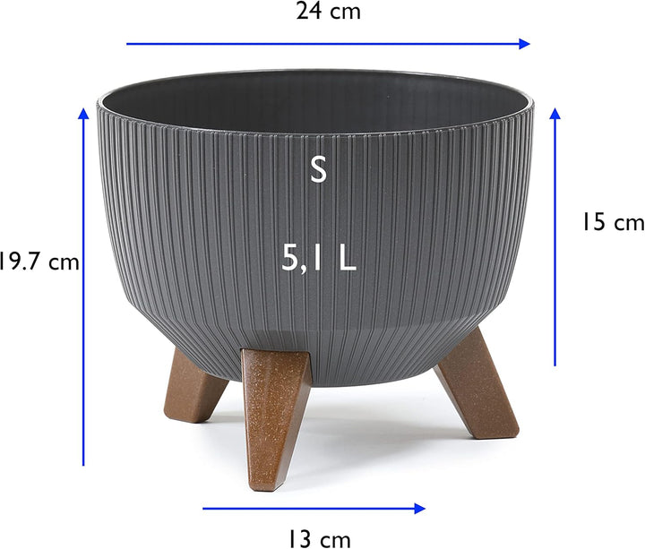 MELTOM Blumentopf Schale mit Füssen Einsatz Kräutertopf Übertopf Pflanzschale Eco Recycled (Anthrazi