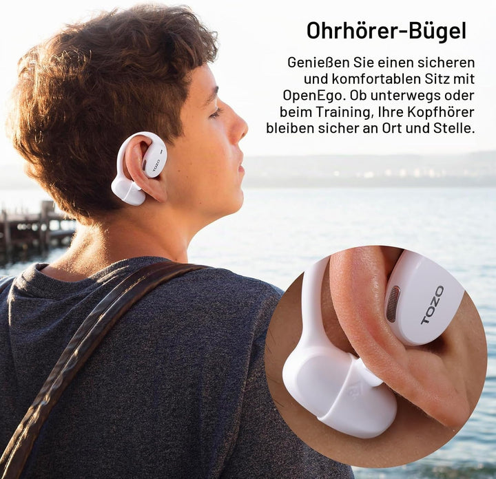 TOZO OpenEgo Open Ear Kopfhörer mit Ohrbügel Bluetooth Sport 80 Std. IPX5 | 16,2-mm Treiber für klar