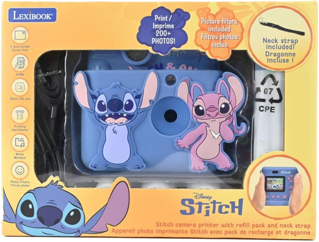 Lexibook, Disney Stitch, Starcam® Print, Kameraset mit Sofortdrucker, SD-Karte, 4 Papierrollen, Blau