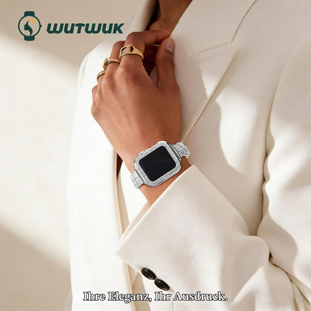 wutwuk Kompatibel mit Apple Watch Armband 40mm, Damen Bling Strass Armbänder mit Diamant Harter PC G