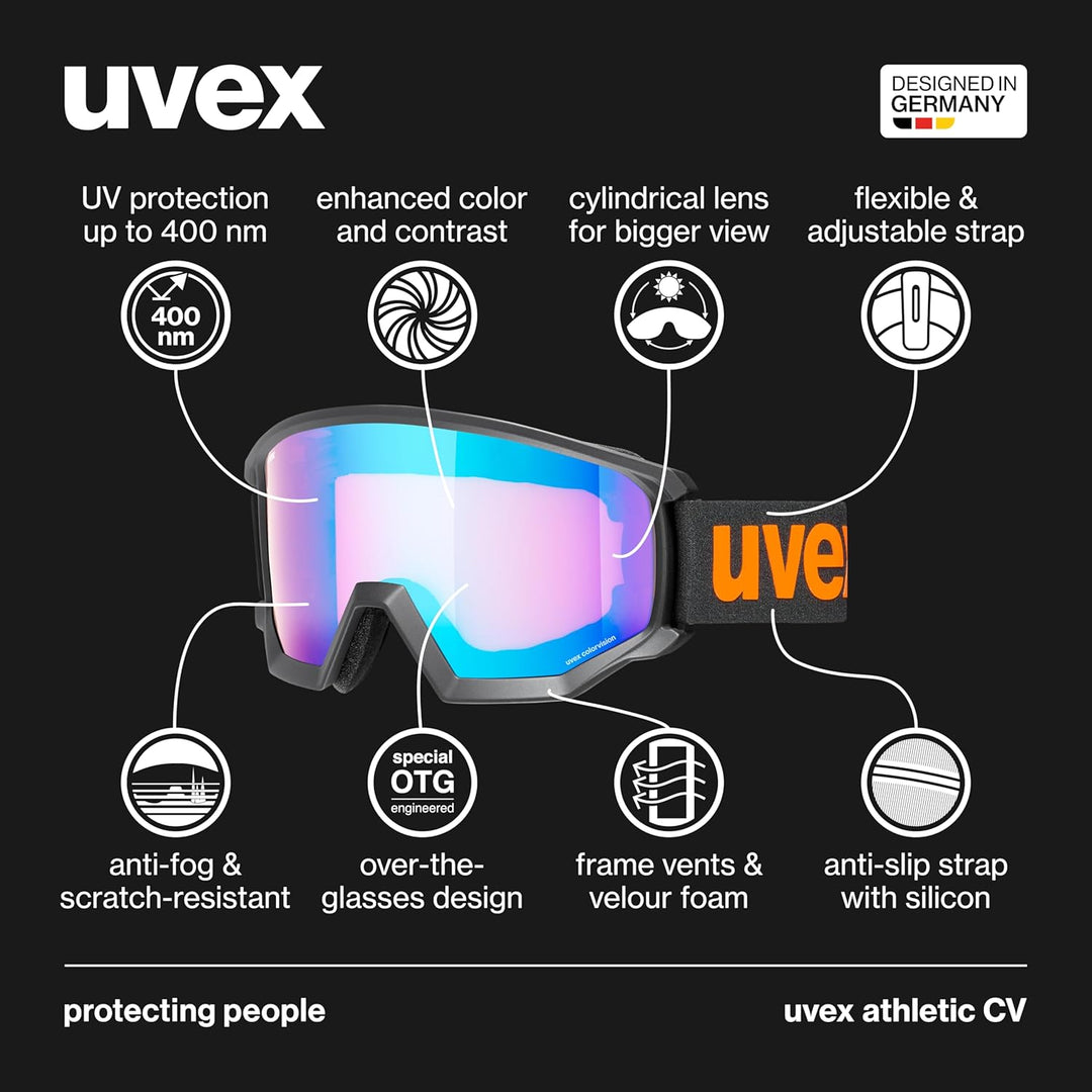 uvex athletic CV - kontrastverstärkende Skibrille mit Anti-Fog-Beschichtung im kantigen Retro-Design