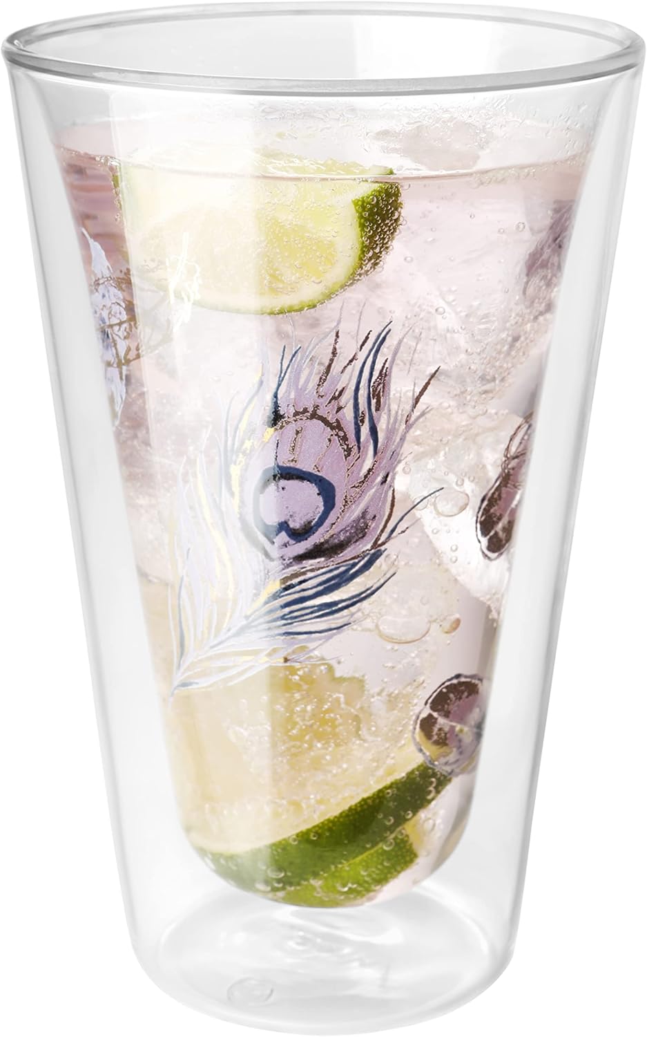 Montepreti Design Latte Macchiato Gläser Pfauenfeder, XXL 450ml, grosses doppelwandiges Borosilikatg