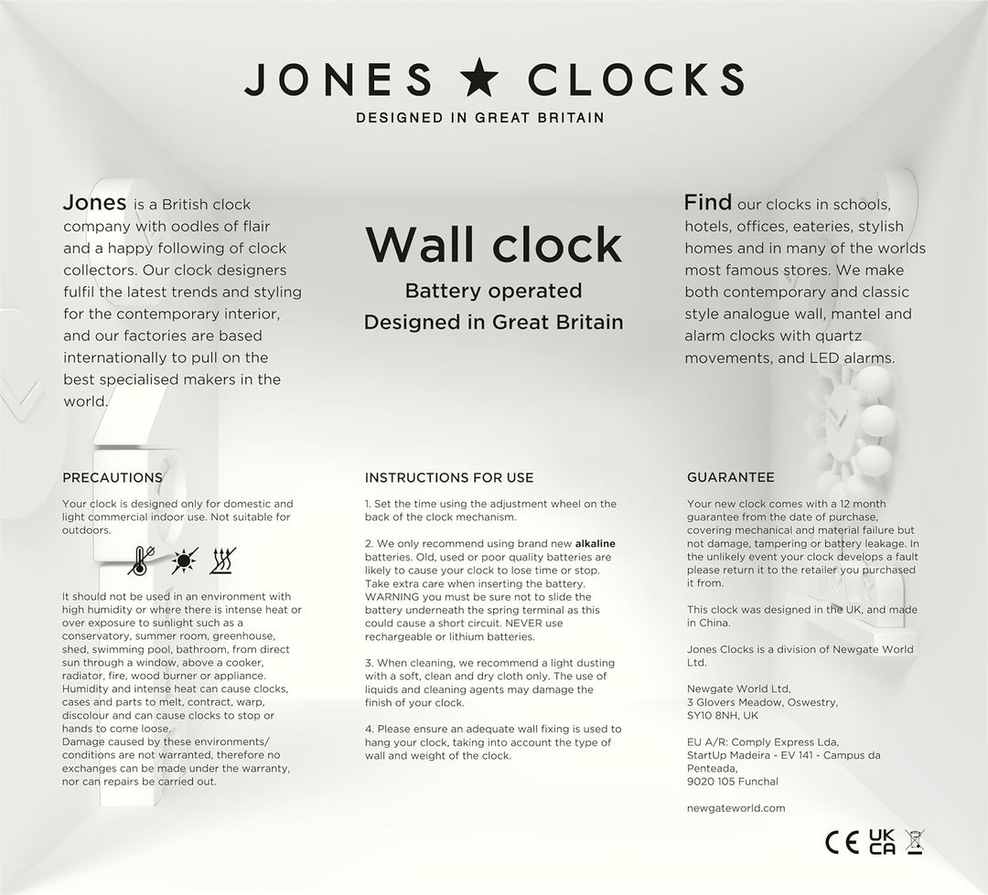 JONES CLOCKS® Movie Wanduhr | Retro rechteckige Uhr | 25cm | Grau | Cooler Designer-Look für Küche,