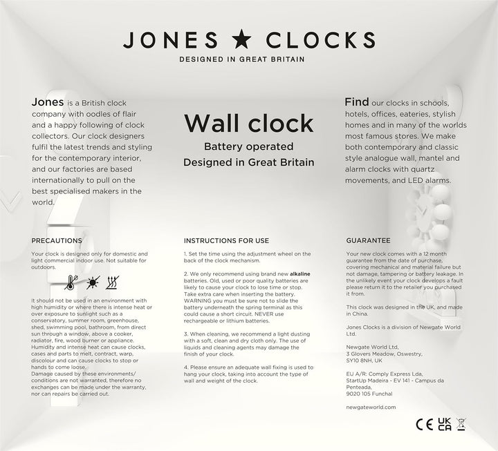 JONES CLOCKS® Movie Wanduhr | Retro rechteckige Uhr | 25cm | Grau | Cooler Designer-Look für Küche,