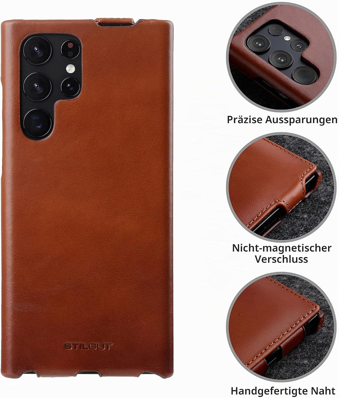 STILGUT Schutzhülle kompatibel mit Samsung Galaxy S22 Ultra Schutzhülle mit vertikalem Klappdeckel u