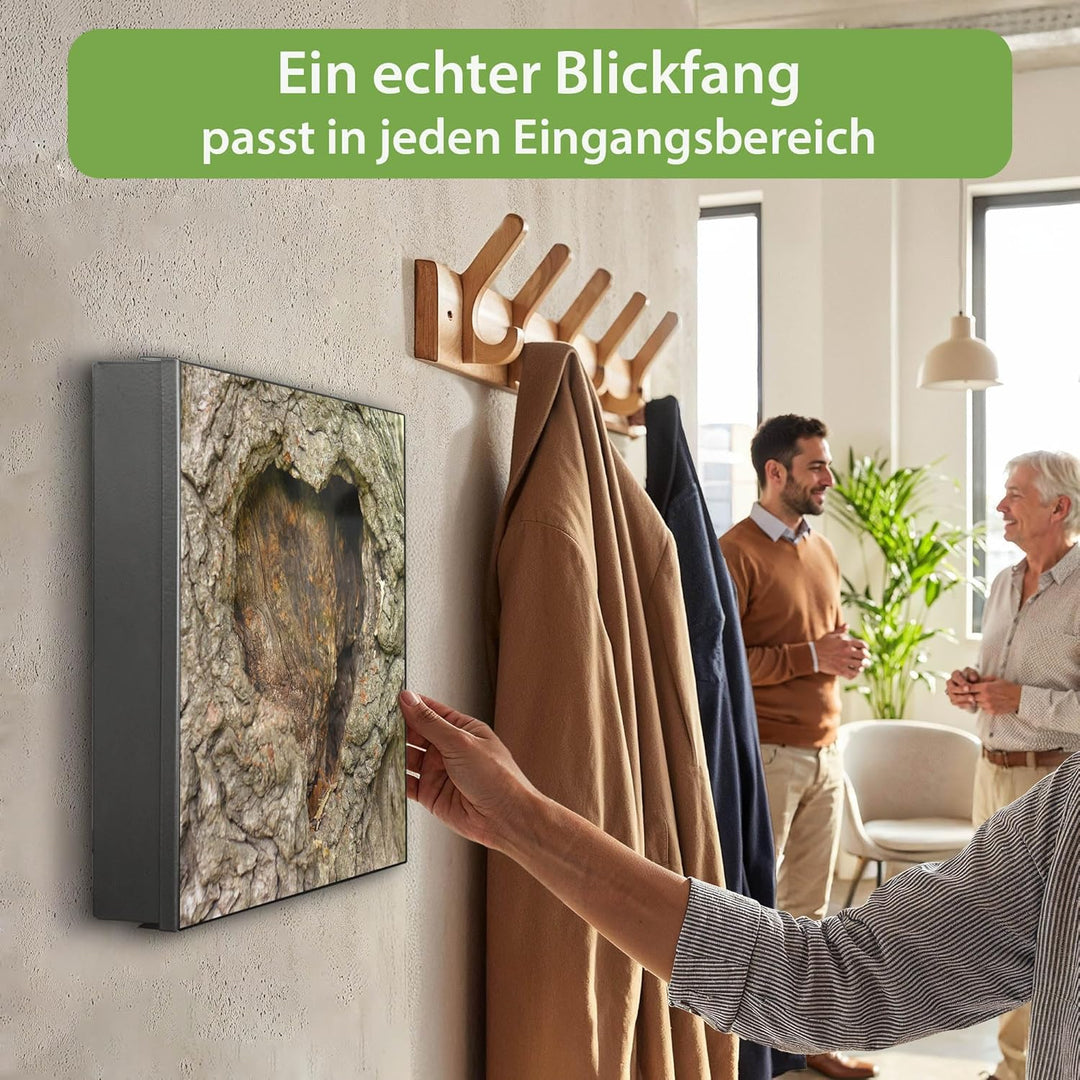 banjado® Grosser Schlüsselkasten Glas/Schlüsselbox 30cm x 30cm mit 50 Haken - Motiv Altes Herz/Schlü